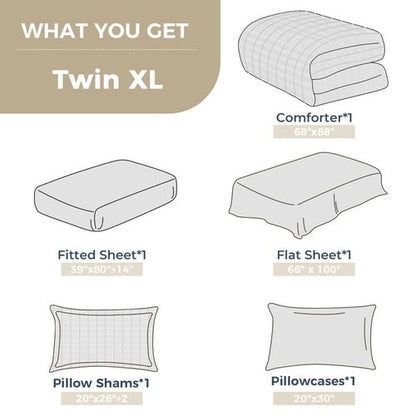 HYMOKEGE Dark Green/Sage Green Twin XL Comforter Set Seersucker 5 Pieces, All Season Luxury Bed in a Bag for Bedroom, Bedding Set with Comforter, Sheets, Pillowcase & Sham