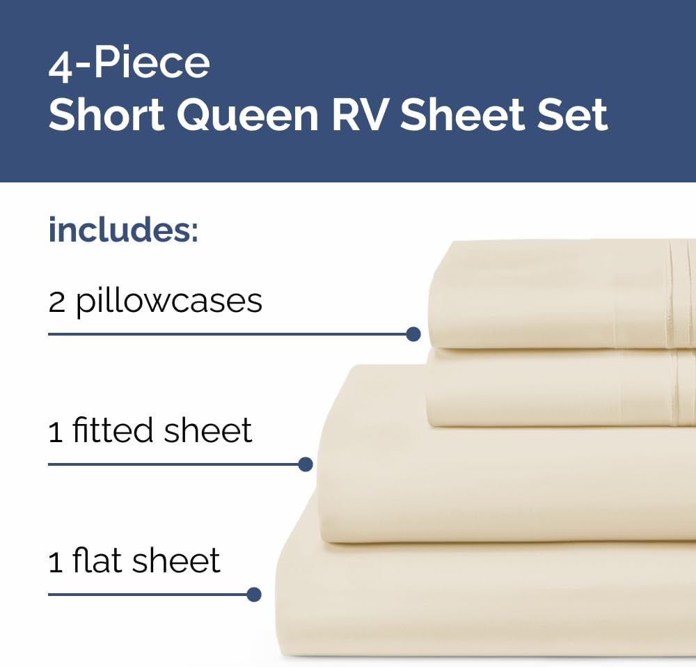 Skiennix Short Queen Size 4-Piece Sheet Set - Soft, Breathable & Cooling Bedding - Oeko-Tex Certified - Wheat