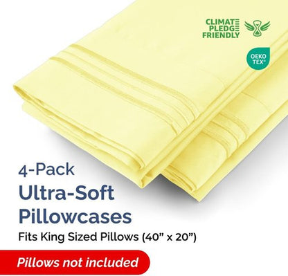 King Pillow Cases by [Brand Name] - Ultra Soft Hotel Quality - Comfy & Wrinkle Free - 4 Piece Set in Yellow
