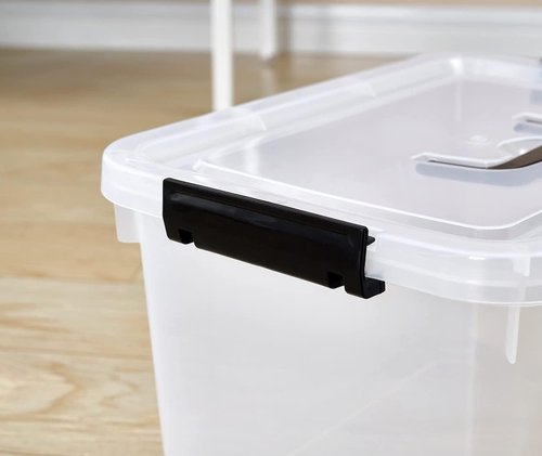 Clear Storage Latch Box 12 Quart - Durable Plastic Organizing Bin with Lid & Black Handles | 6-Pack