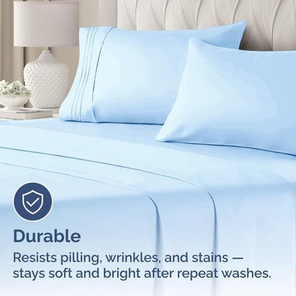 King Standard Pillow Cases - Soft Hotel Quality Covers for Comfy Bedding | Set of 4 Light Blue