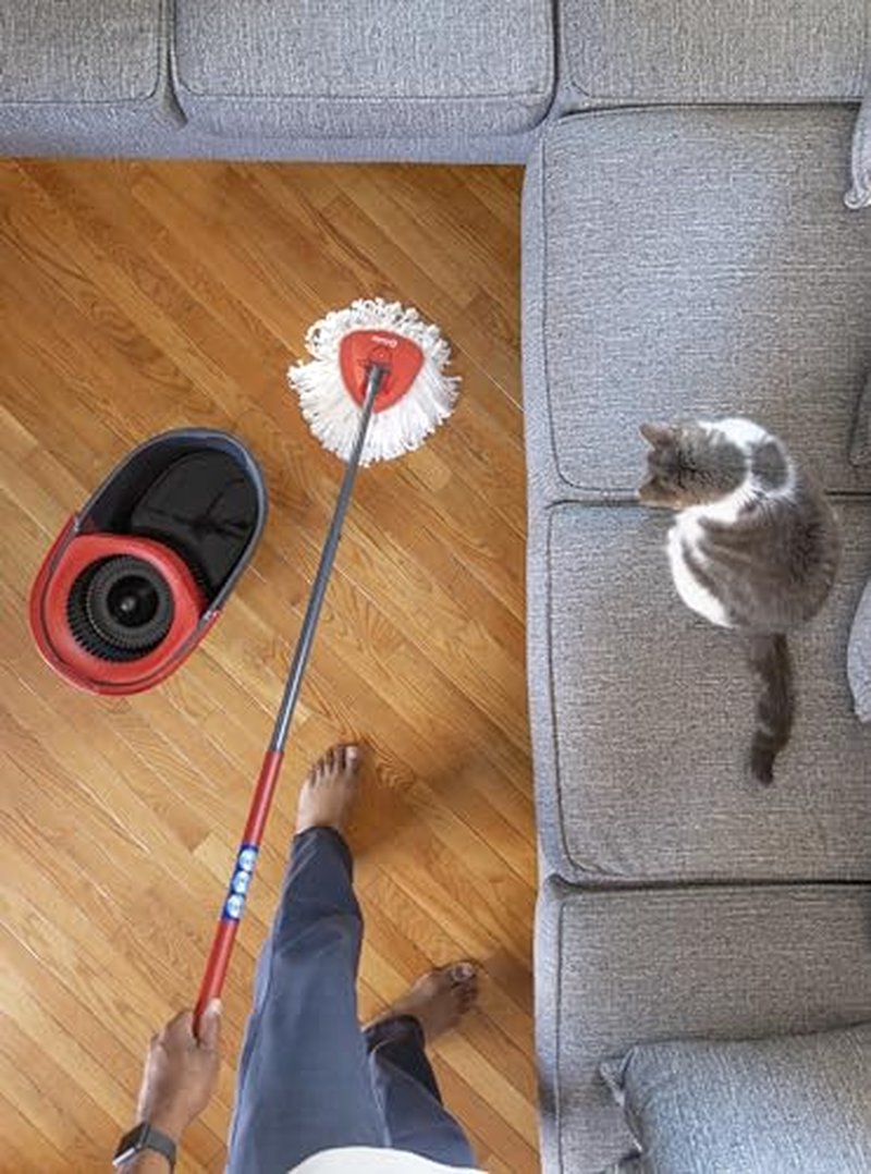 O-Cedar EasyWring Microfiber Spin Mop & Bucket Floor Cleaning System + 2 Extra Refills, Red/Gray