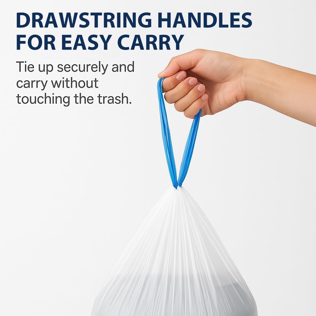 Regine Switzerland 4 Gallon Small Trash Bags - Strong Leak-Proof Drawstring Bin Liners, 100 Pack, White