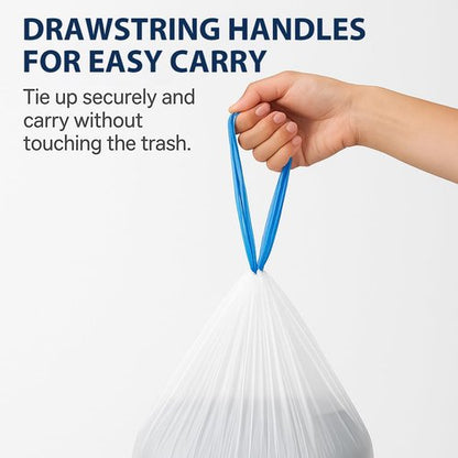 JILLICK 4 Gallon Small Trash Bags with Drawstring & Handles, 100 Pack - White Garbage Bags for Bathroom Office Dorm - Strong Leak-Proof Bin Liners, Individual Bags on Roll, No Tearing
