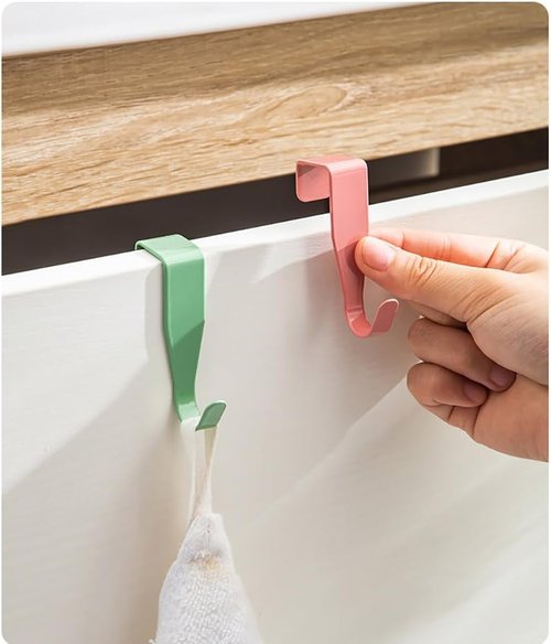 Eywlwaar Over The Cabinet Door Hooks - 4-Pack Single Hook Set in Blue for Space-Saving Storage