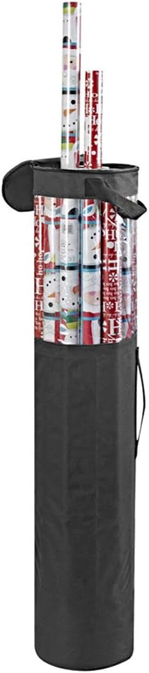ProPik Wrapping Paper Storage Organizer Bag - Heavy Duty 40-Inch Capacity for 24 Rolls | Black with Clear PVC and Zippered Top