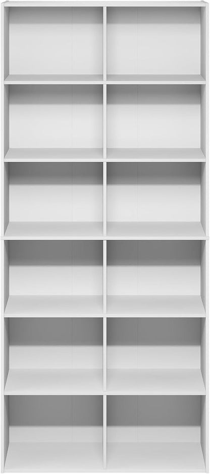 Furinno 12-Cube Bookshelf - Stylish Open Shelf Storage Organizer | 12 x 32 x 71 Inches, White