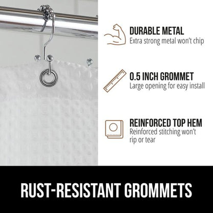 GORILLA GRIP Waffle Shower Curtain, Thick Weighted Fabric, Wrinkle and Rust Resistant, Classic Hotel Quality Design, Heavy Duty Long Curtains for Bathroom Showers, Bath Tubs, Machine Wash, 72x72 White