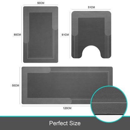 HelloTree 3PCS Bath Mat Rug Rubber Non Slip Quick Dry Rug Sets Super Absorbent Thin Bathroom Rugs Fit Under Door Dark Grey Washable Bathroom Floor Mats for in Front of Bathtub, Shower Room, Sink