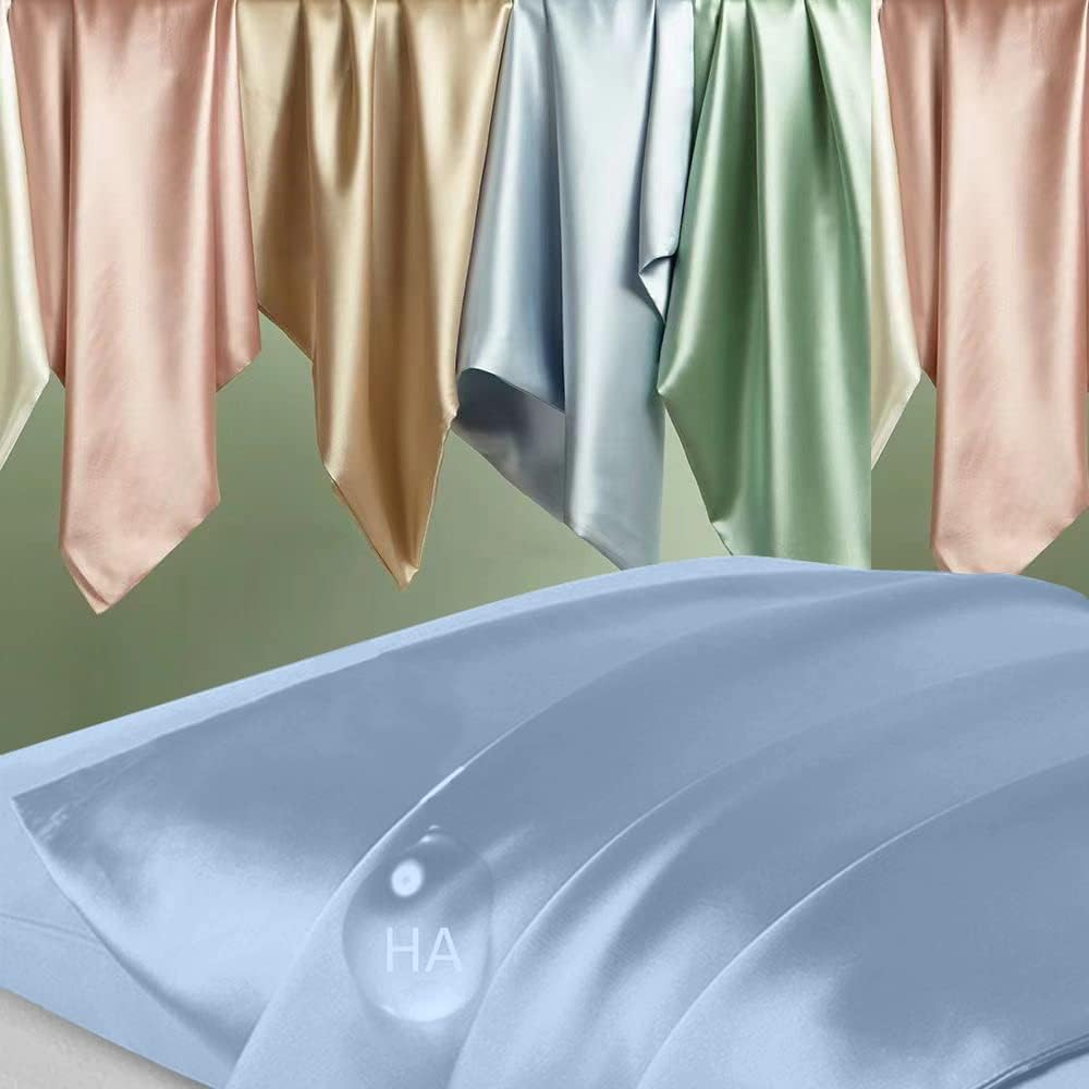 Skiennix Mulberry Silk Pillowcase - Anti-Acne Cooling King Size Satin Cover | Haze Blue
