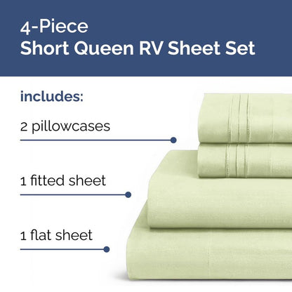 Short Queen Size 4 Piece Sheet Set - RV Short Queen, Soft, Breathable & Cooling Bed Sheets Set with Deep Pockets - Hotel Luxury Bedding for Women, Men, Kids, Teens, Boys and Girls - Light Sage Green