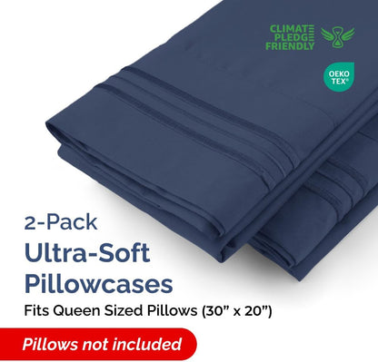 Skiennix Queen Pillow Cases Set of 2 | Ultra Soft Hotel Quality, Wrinkle-Free, Navy Blue