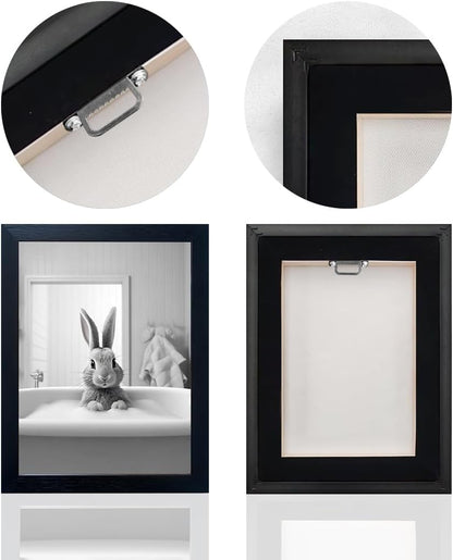 Skiennix Kids Bathroom Decor - Cute Black and White Animal Canvas Wall Art | Funny Rabbit in Bathtub