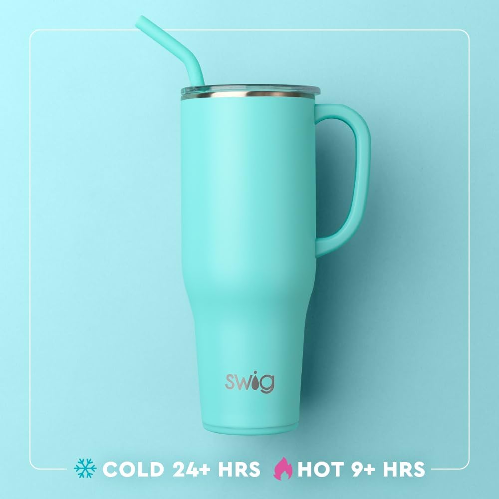 Swig Life 40oz Mega Mug - Extra Large Insulated Tumbler with Handle & Straw | Dishwasher Safe, Cup Holder Friendly