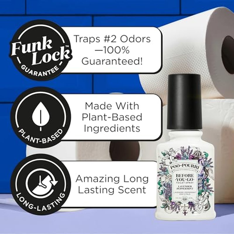 Poo-Pourri Before-You-Go Toilet Spray, Lavender Peppermint, 2 Fl Oz, Up to 100 Uses, Bathroom Odor Deodorizer, Plant-Based with Essential Oils for Home or Work, Travel Essentials, TSA Approved Size