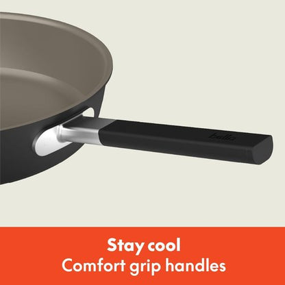 Bella 9-Piece Ceramic Nonstick Cookware Set - Dishwasher & Oven Safe | Stackable Design, Cool Touch Handles, Black