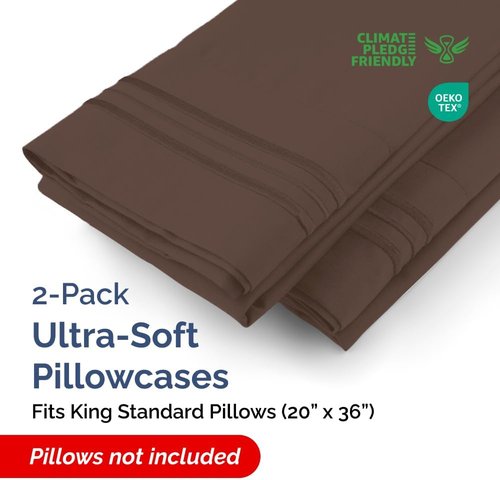 King Standard Pillow Cases - Ultra-Soft Hotel Quality Covers | Fade-Free & Wrinkle Resistant - 2 Piece Set in Brown