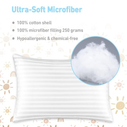 Babebay Toddler Pillow - 13x18 Machine Washable Kids Pillow with Pillowcase | Perfect for Travel & Sleep (Sunshine Rainbow)
