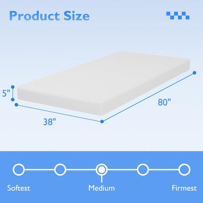 FDW 5 Inch Twin XL Mattress - Medium Firm Gel Memory Foam | White Bed in a Box | CertiPUR-US Certified, Pressure Relief & Cooling Ventilation