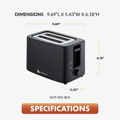 Newhouse 700W Black 2-Slice Toaster - Auto Pop-Up & Cool-To-Touch Kitchen Essential for Modern Homes