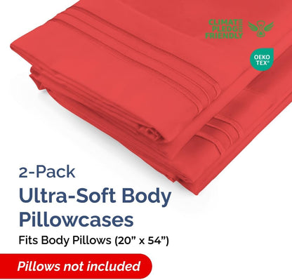 Skiennix Body Pillowcases Set of 2 | 20x54 Soft Covers for Side Sleepers - Comfy, Wrinkle-Free, Machine Washable - Red
