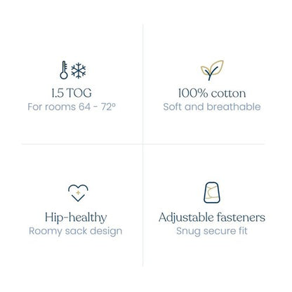 HALO 100% Cotton Sleepsack Swaddle, 3-Way Adjustable Wearable Blanket, TOG 1.5, Lamb Scribble White, Small, 3-6 Months
