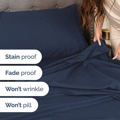 Flex Top Split Head King Sheet Set - Comfy Cooling Bed Sheets for Luxurious Sleep | Deep Pocket Navy Blue