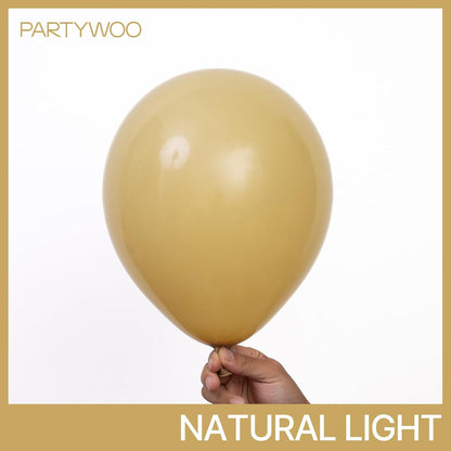 PartyWoo Tan Balloons - 100 Pcs Light Brown Neutral Boho Arch Kit | 5-18 Inch Sizes for Weddings & Parties