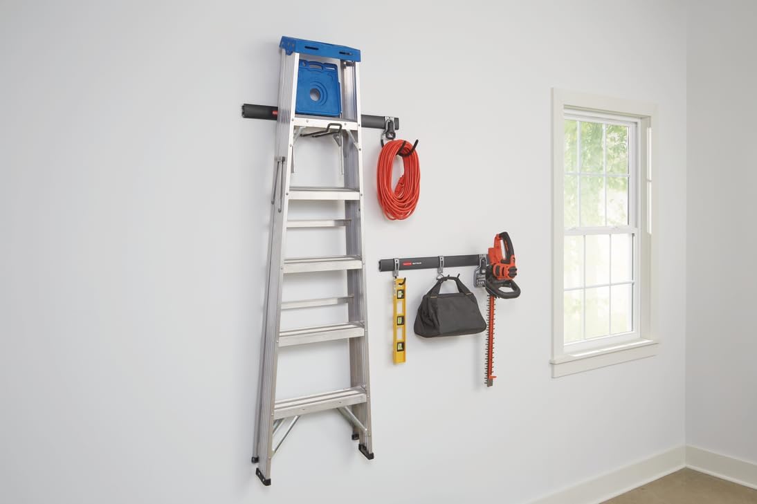 Rubbermaid Fasttrack Utility Hooks - Heavy-Duty 7-Piece Garage Storage Kit | Black Tool Organizer