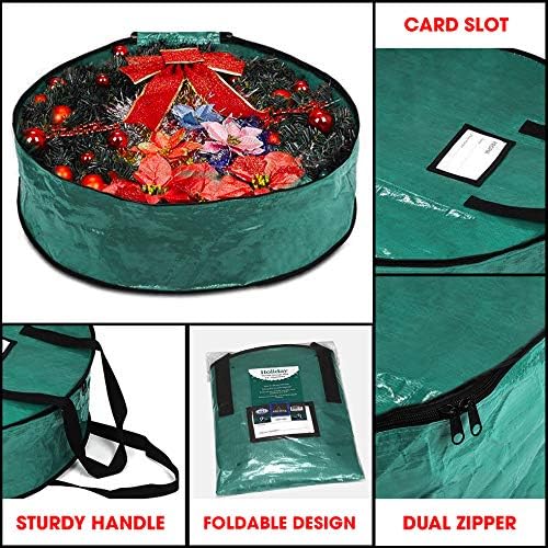 ProPik Christmas Wreath Storage Bag - 24" Tear-Resistant Holiday Container with Heavy-Duty Handles | Green