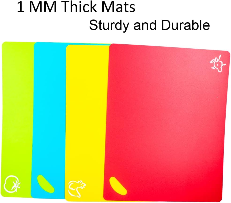 Skiennix Flexible Cutting Board Set - Easy-Grip Colorful Mats for Cooking | 4-Piece Plastic Sheets