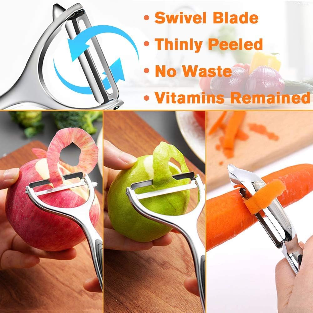 Skiennix Vegetable Peeler Set - Stainless Steel Multi-Function Kitchen Tools with 2 Citrus Peelers