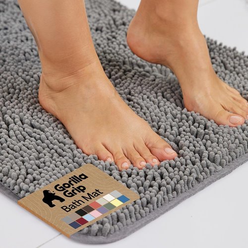 GORILLA GRIP Bath Rug Mat - Soft Absorbent Chenille | Quick Dry Microfiber, 36x24, Grey