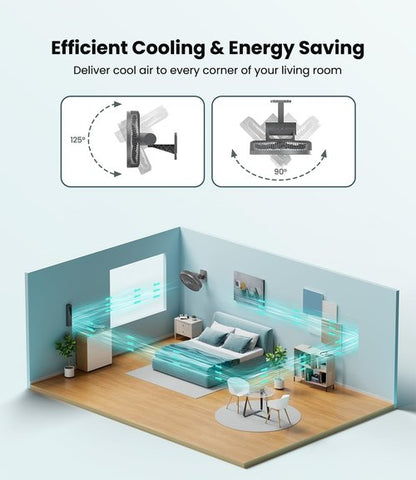 LEMOISTAR 12" Wall Mounted Fan - Remote Control, 90° Oscillation, 4 Speeds, Quiet Operation | Grey
