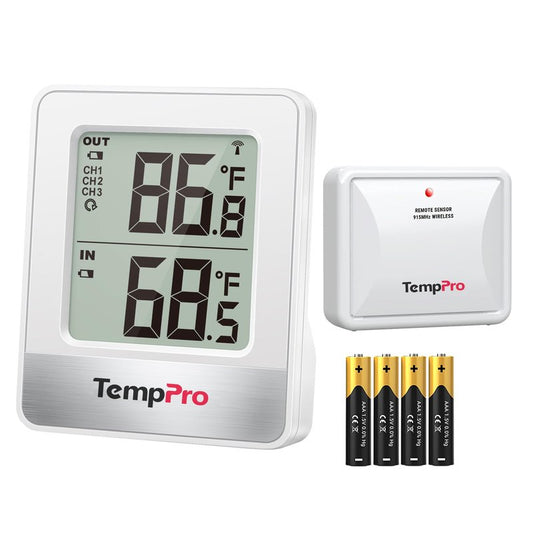 TempPro Indoor Outdoor Thermometer Wireless 500FT, Outside Greenhouse Thermometer with Temperature Sensor, Temperature Monitor for Patio Reptile House Home Baby Room (Previously ThermoPro)