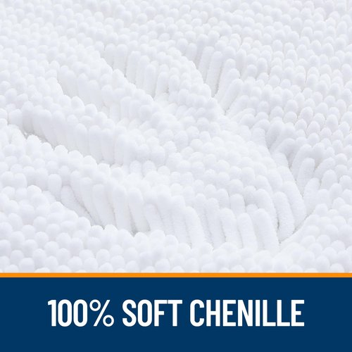 OLANLY Bathroom Rugs 30x18, Extra Soft Absorbent Chenille Bath Rugs, Rubber Backing Quick Dry, Machine Washable Bath Mats for Bathroom Floor, Tub and Shower, Home Decor Accessories, White