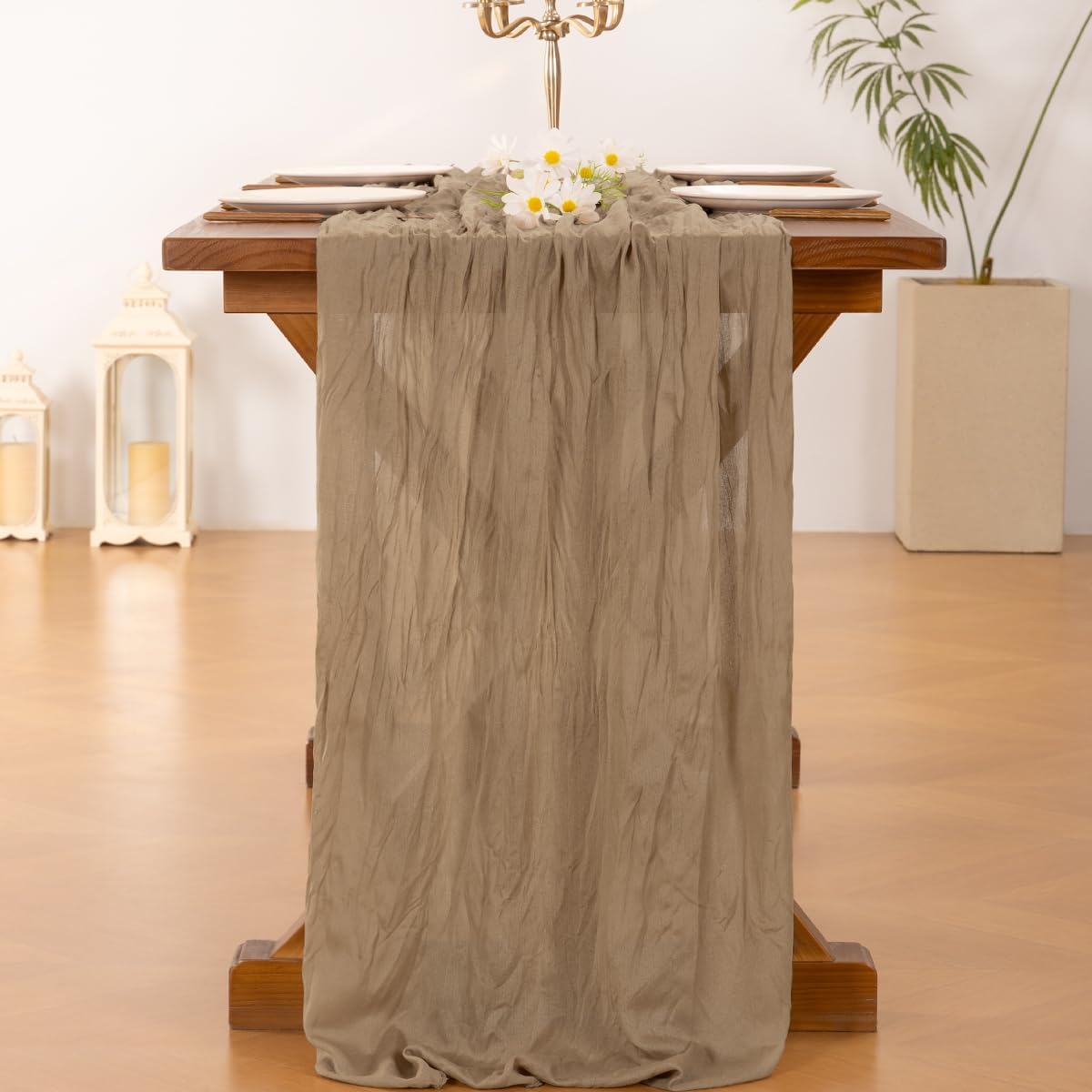 Socomi Cheesecloth Table Runner - 3pcs Nude Brown Boho Rustic Decor | 120 Inch for Weddings & Events