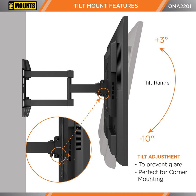 ProMounts Articulating/Full Motion Heavy Duty TV Wall Mount Bracket for 26-45 Inch LED, LCD Plasma Flat and Curved TV Screens, Holds Up to 77 lbs, Max VESA 200x200