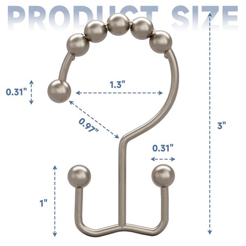 Titanker Shower Curtain Hooks Rings, Rust Resistant Metal Double Glide Shower Hooks Rings for Bathroom Shower Rods Curtains, Set of 24 Hooks - Matte Nickel