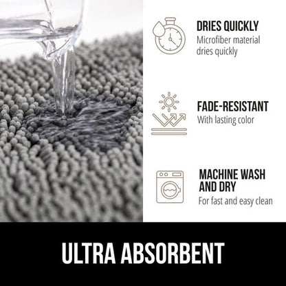GORILLA GRIP Bath Rug - Non-Slip Gray Bathroom Mat with Rug Gripper | 24x17 Inches, Beige Bundle