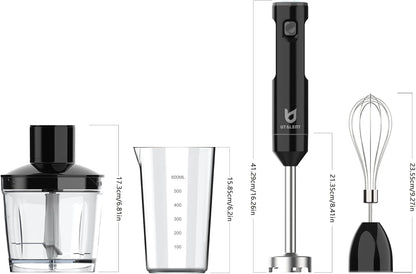 UTALENT Cordless Hand Blender - Variable Speed Immersion Blender with 500ml Chopper & Whisk | Black