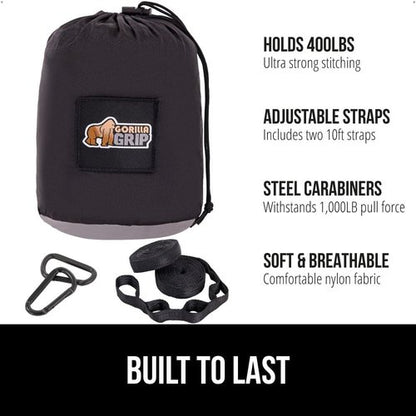 GORILLA GRIP Doormat & Camping Hammock - Easy Clean WeatherMax Doormat 17x29 Inch | Portable 9x4.5 FT Hammock Holds 400lbs in Black Grey