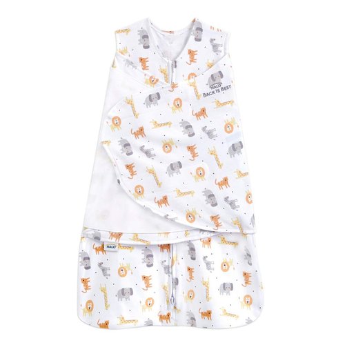 HALO 100% Cotton Sleepsack Swaddle, 3-Way Adjustable Wearable Blanket, TOG 1.5, Jungle Cotton, Preemie, Birth-5lbs