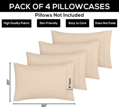 Utopia Bedding Queen Pillow Cases - 4 Pack - Envelope Closure - Soft Brushed Microfiber Fabric - Shrinkage and Fade Resistant Pillow Covers Queen Size 20 X 30 Inches (Queen, Beige)