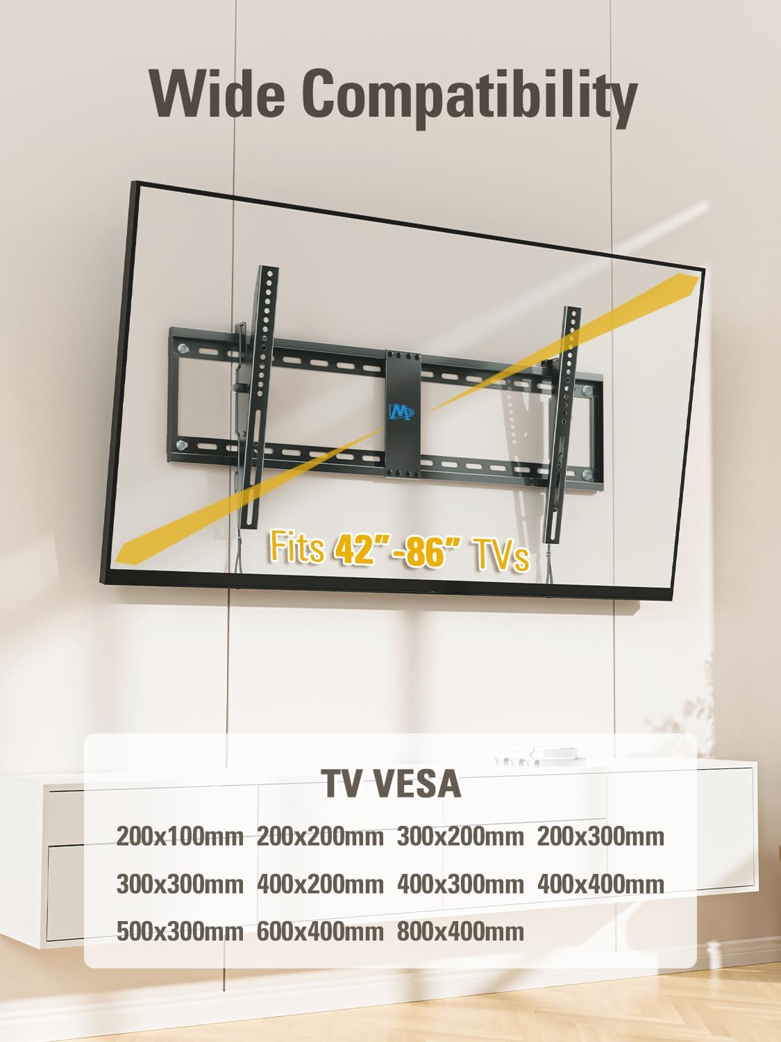 Mounting Dream TV Wall Mount - Tilting Bracket for 42-86" TVs | Level Adjustment, Max VESA 800x400mm, 120 LBS Capacity