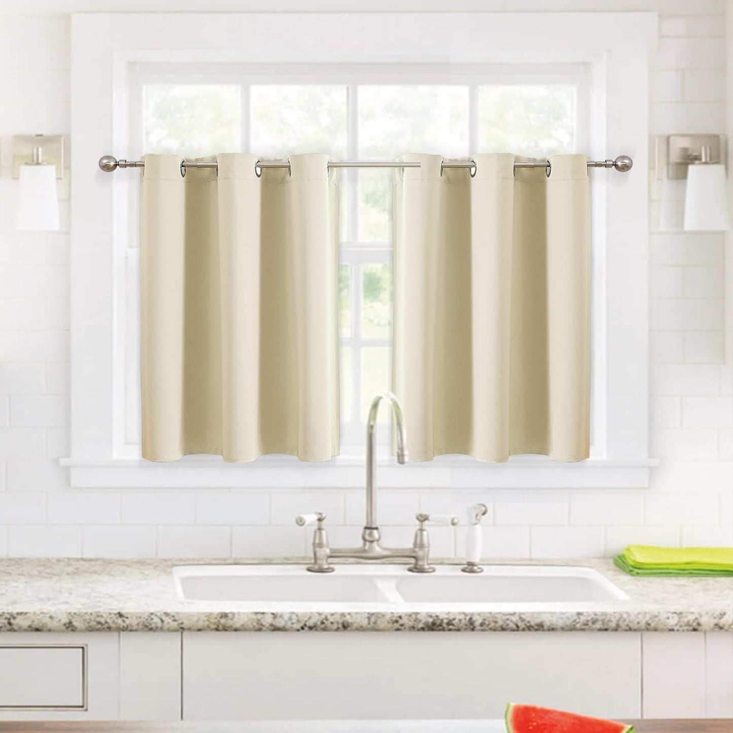 ChrisDowa Small Window Curtains - Grommet Thermal Insulated Room Darkening Panels (Beige, 52 x 36 Inch)