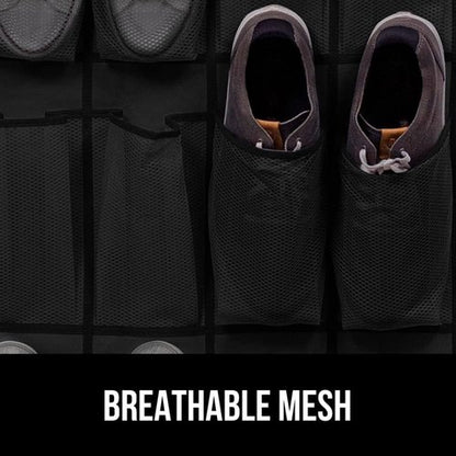 GORILLA GRIP Shoe Organizer & Headboard Gap Pillow Bundle - 24 Pockets Black, King Size Gray for Head & Neck Support