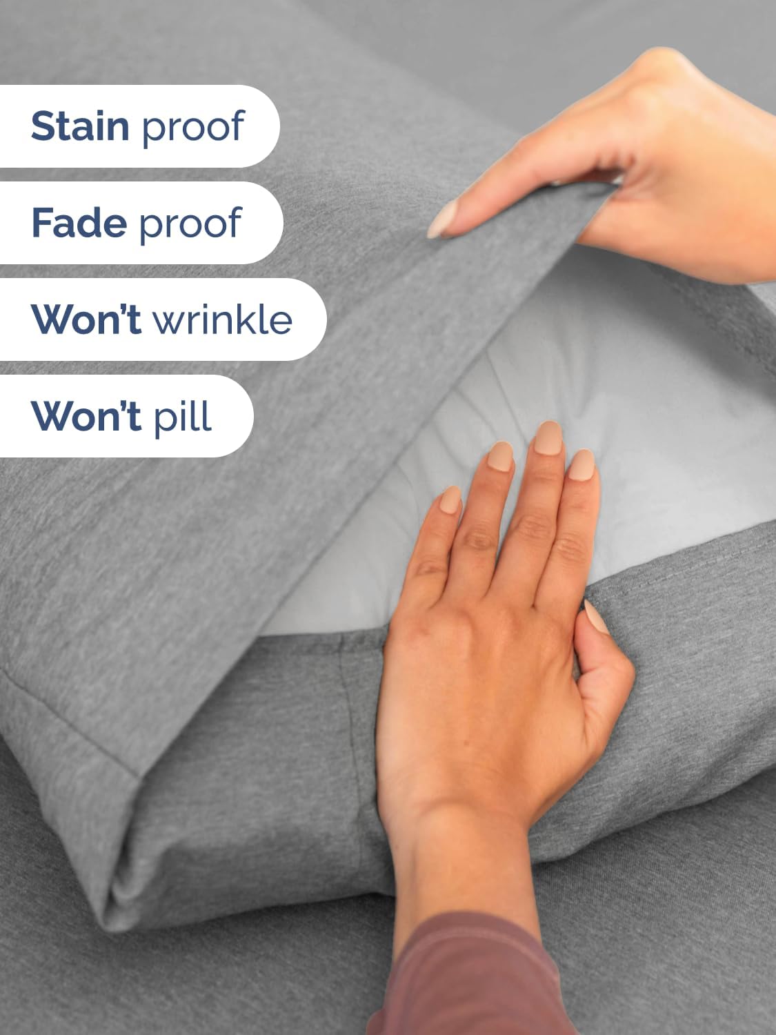 Skiennix Extra Deep Queen Sheet Set - 6 Piece Breathable Cooling Bedding - Soft Wrinkle-Free Heathered Grey