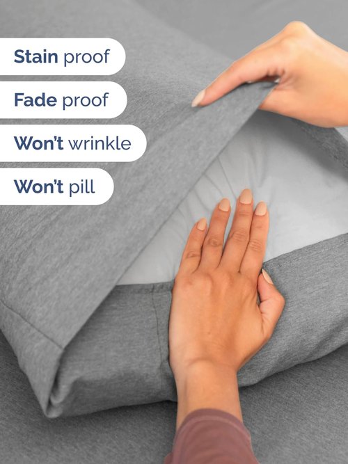 Extra Deep Split King Sheet Set - 7 Piece Breathable and Cooling Sheets - Hotel Luxury Bedding for Women, Men, Kids & Teens - Secure Fit - Soft and Wrinkle Free - Extra Deep Pockets - Heathered Grey