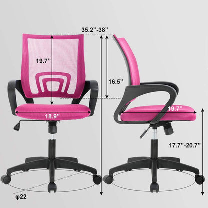 BestOffice Ergonomic Office Chair - Mid-Back Swivel Design with Breathable Backrest & Lumbar Support - Adjustable Height, Sponge Seat, Rolling Wheels - Pink - Pack of 2